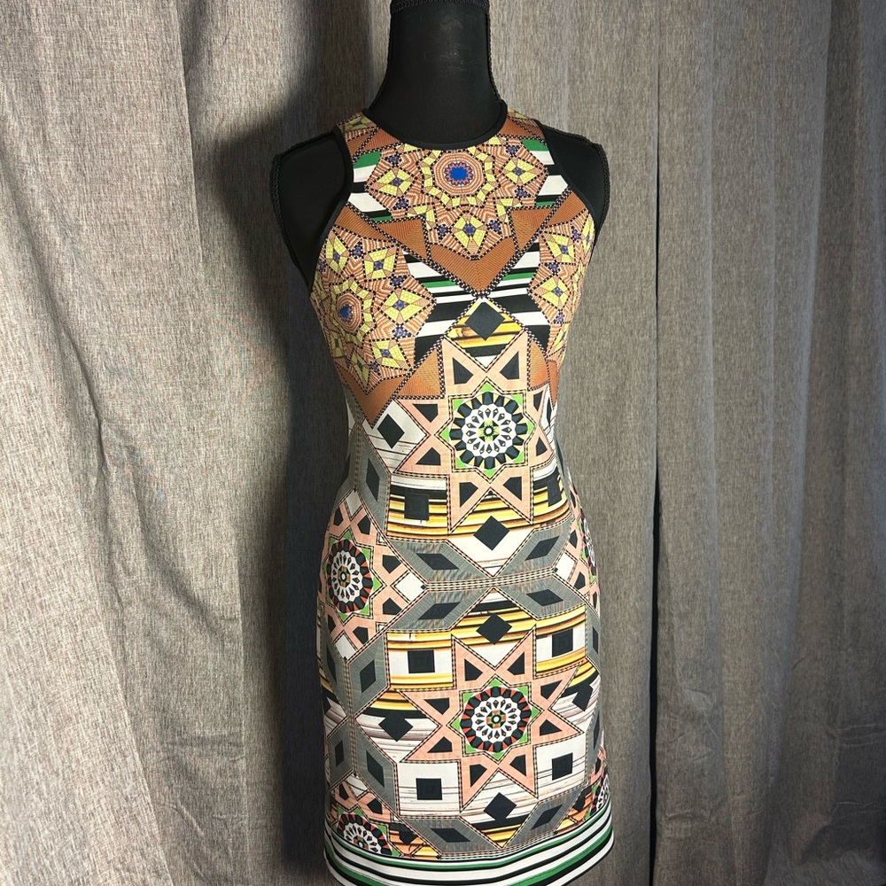 Clover Canyon Orange Black Halter Bodycon Mini Dress